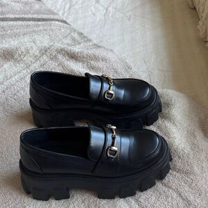 Princess Polly Black Platform Lug Loafers with Gold Bit
